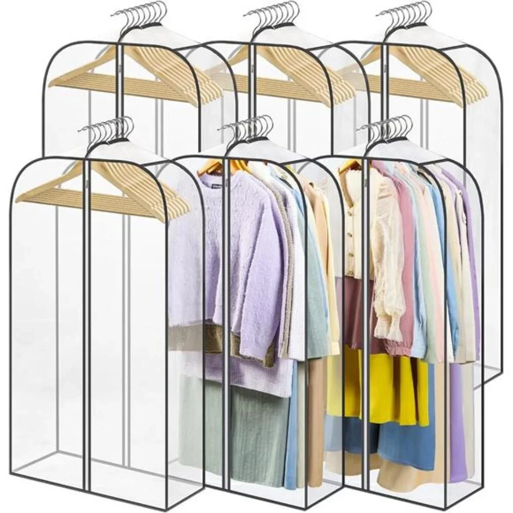 Clear Garment Bags 6 Pack Clothes Storage Dustproof Zipper Closet Coat Dress Sui